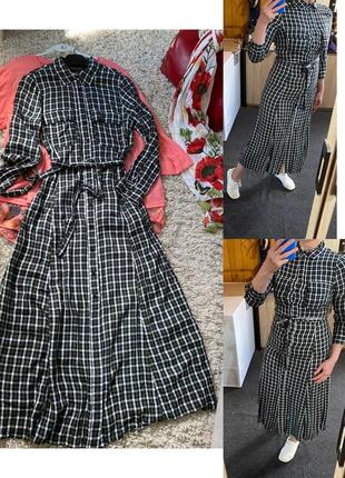 Стильное, длинное платье-рубашка в клетку,zara,p.36-38