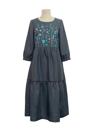 Сукня шепіт темно-синя, галерея льону, льняна, плаття 42-52рр1 фото