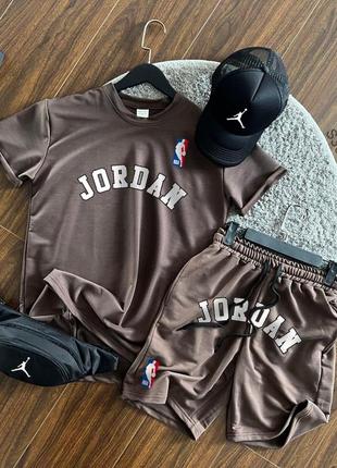 Мужской летний костюм jordan коричневы  футболка + шорты + кепка + барсетка комплект джордан (b)