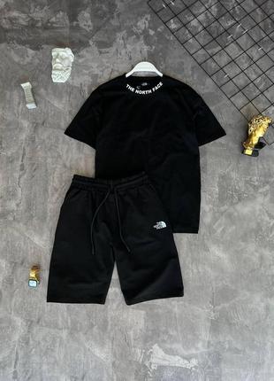 Мужской летний костюм the north face футболка + шорты черный комплект зе норт фейс на лето (b)