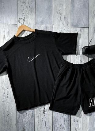 Чоловічий літній оверсайз костюм nike футболка + шорти чорний комплект найк на літо (b)