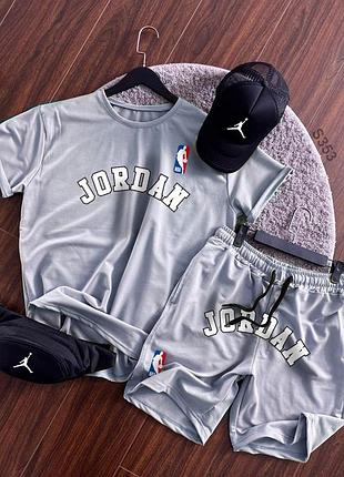 Мужской летний костюм jordan серый футболка + шорты + кепка + барсетка комплект джордан повседневний (b)
