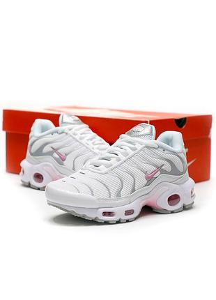 Розкішні жіночі кросівки nike air max tn plus white silver pink білі