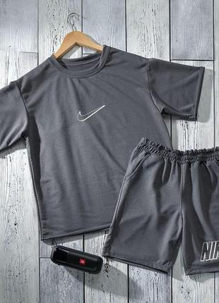 Чоловічий літній оверсайз костюм nike футболка + шорти сірий комплект найк на літо (b)