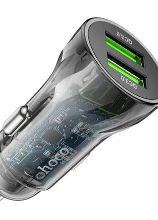Адаптер автомобільний hoco transparent discovery edition dual port z47 |2usb, qc/pd, 30w/3a| black