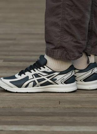 Чоловічі кросівки asics gel у сітку білі з синім асікс гель зі шкіряними вставками весняні осінні (b)