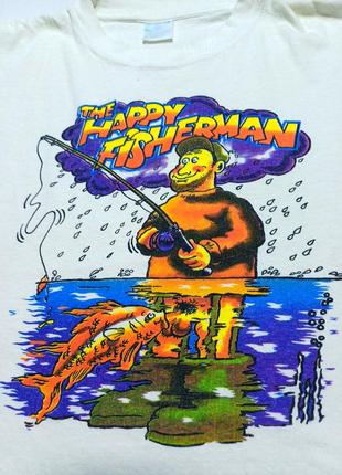 Футболка щасливого рибалки вінтаж з 90х vintage 90s the happy fisherman shirt size xxl/4g ben shekland гумор  секс 😅😅😅