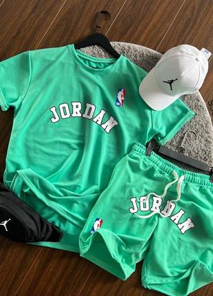 Мужской летний костюм jordan зеленый футболка + шорты + кепка + барсетка комплект джордан повседневний (b)
