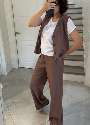 Новый женский легкий льняной костюм на весну/лето для прогулок