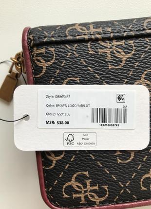 Кошелёк женский guess оригинал izzy logo small zip-around wallet brown гесс коричневый5 фото