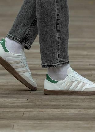 Жіночі кросівки adidas samba x kith шкіряні білі із зеленим адідас самба весняні (b)