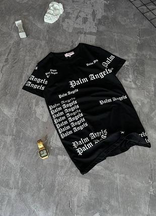 Мужская футболка palm angels черная хлопковая летняя тенниска палм ангелс на лето (b)