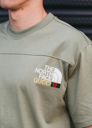 Мужская футболка хлопковая  the north face x gucci 100% cotton / нортфейс гуччи летняя одежда3 фото