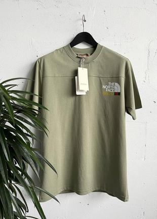 Мужская футболка хлопковая  the north face x gucci 100% cotton / нортфейс гуччи летняя одежда5 фото