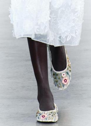 Балетки, балетки зара, яркие балетки зара, балетки зара с цветами