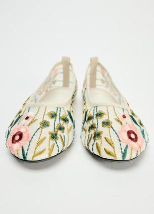 Балетки, балетки зара, яркие балетки зара, балетки зара с цветами