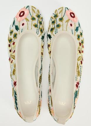 Балетки, балетки зара, яркие балетки зара, балетки зара с цветами