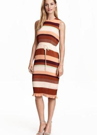 Плиссированное платье плиссе с пояском в полоску принт от h&m