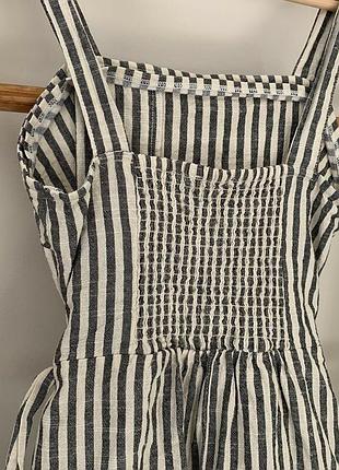 Хлопковое платье на пуговицах сарафан длины миди с поясом в полоску принт