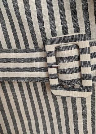 Хлопковое платье на пуговицах сарафан длины миди с поясом в полоску принт