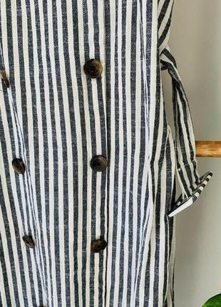 Хлопковое платье на пуговицах сарафан длины миди с поясом в полоску принт