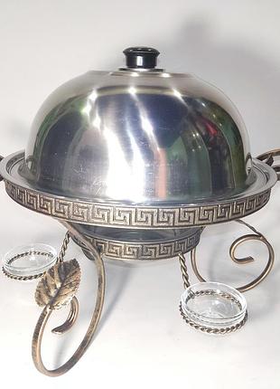 Садж фараон 30 см для подогрева шашлыка, 3 соусницы + щипцы