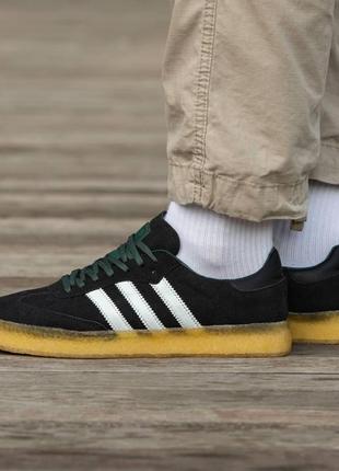 Чоловічі кросівки adidas samba x ronnie fieg x clarks замшеві чорні з зеленим адідас самба весняні (b)