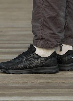 Мужские кроссовки asics gel в сетку черные асикс гель с кожаными вставками весенние осенние (b)