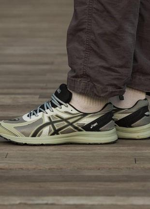 Чоловічі кросівки asics gel у сітку зелені асікс гель зі шкіряними вставками весняні осінні (b)