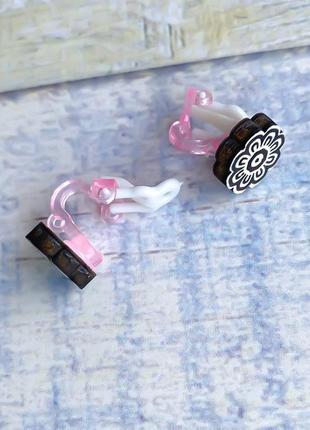 Детские серьги клипсы цветок (принт k 020)