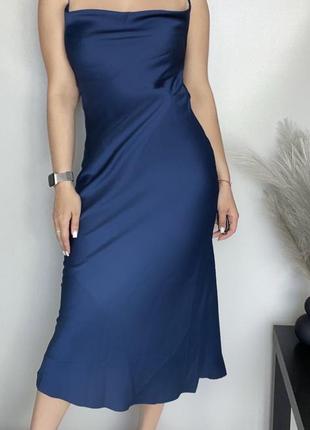 Нова сукня комбінація синя жіноча максі міді на бретельках