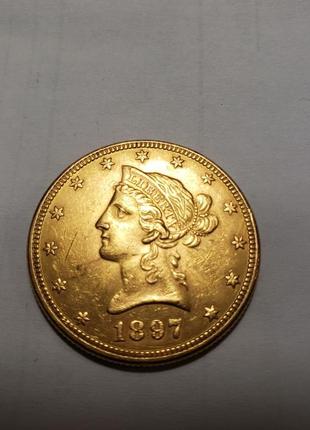 Coronet head gold eagle 10 dollars 1897 - 10 долларов 1897 года1 фото