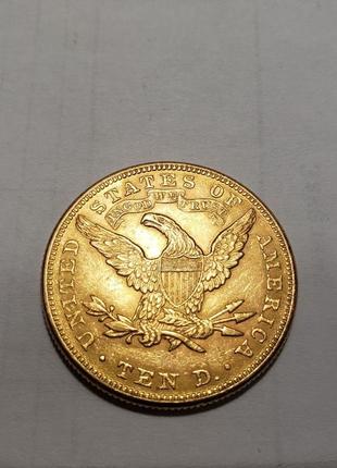 Coronet head gold eagle 10 dollars 1897 - 10 долларов 1897 года2 фото
