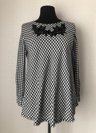 Оригинальная блуза в черно-белую клетку от marina rinaldi (линейка sport), размер l-2xl3 фото