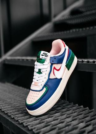 Жіночі шкіряні кросівки nike  air force shadow blue pink white2 фото