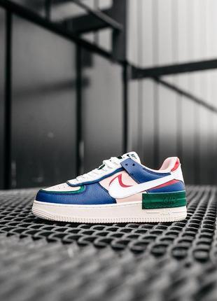 Жіночі шкіряні кросівки nike  air force shadow blue pink white9 фото