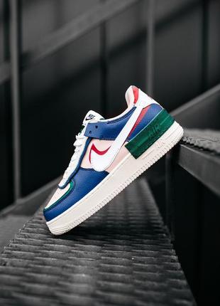 Жіночі шкіряні кросівки nike  air force shadow blue pink white1 фото