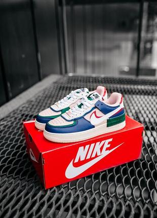 Жіночі шкіряні кросівки nike  air force shadow blue pink white8 фото