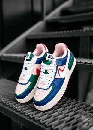 Жіночі шкіряні кросівки nike  air force shadow blue pink white7 фото