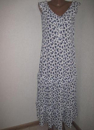 Длинное вискозное платье f&f р-р10 мелкий цветок