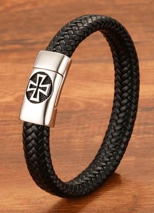 Чоловічий шкіряний браслет сталь, плетена шкіра