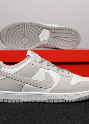 Мужские кожаные, серые с белым, стильные кроссовки nike dunk low. от 40 до 44 гг. 5662 кк деми7 фото