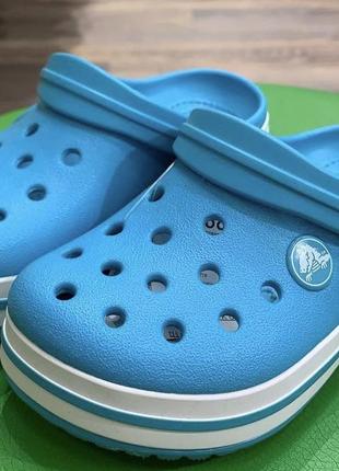 Крокс сабо крокбенд клог голубі дитячі crocs crocband clog kids digital aqua2 фото