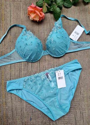 Комплект білизни passionata by chantalle мереживний кольору ice blue 70d/xs, 70b/xs