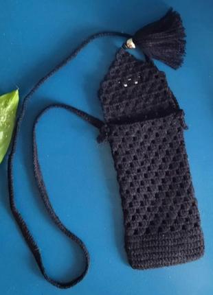 Вязаная сумочка для телефона - маленькая сумочка на плечо - черная сумочка