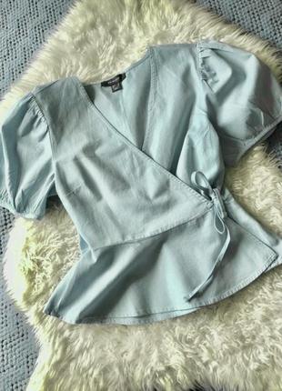 Льон 12%/бавовняна 88% блуза назапах з баскою