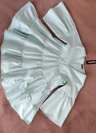 Бірюзова сукня міді з широким рукавом boohoo