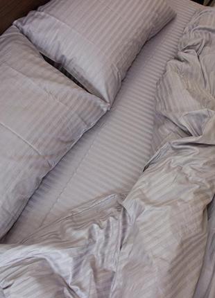 Желто голубой комплект постельного белья страйп сатин