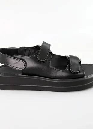 Жіночі чорні стильні зручні сандалі на липучках з екошкіри,жіноче стильне взуття на літо