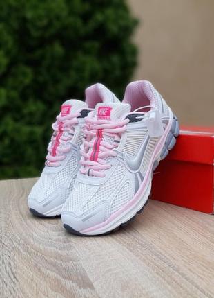 Жіночі шкіряні кросівки nike vomero 5 white pink найк вомеро білі